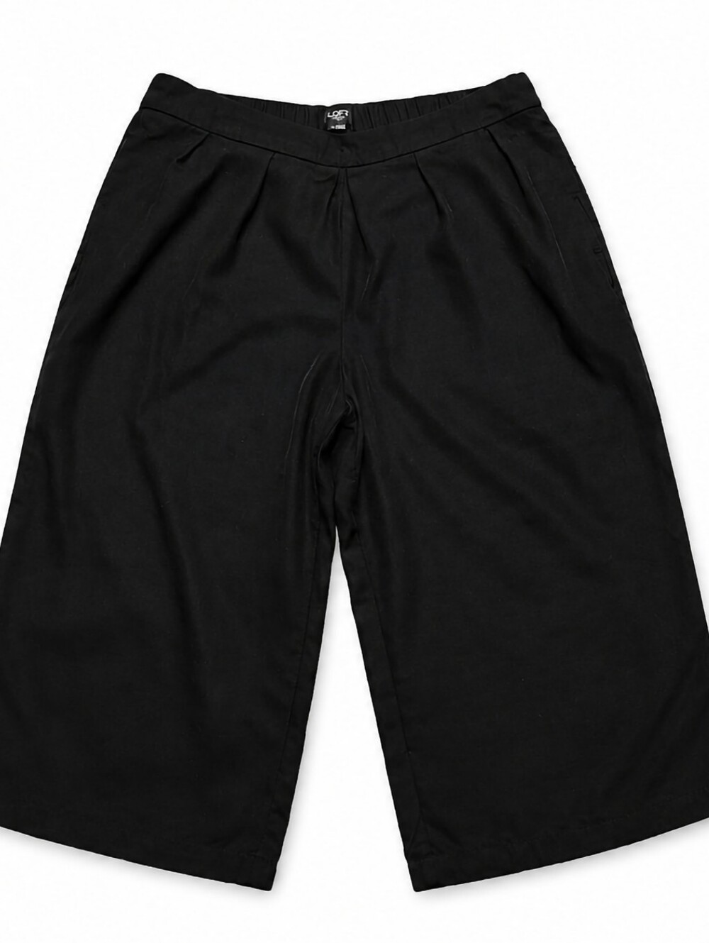 LOFT Black Wide-Leg Cropped Pleated Trousers Sz 12p/Large